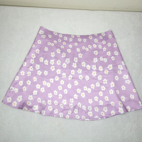 Lyaner Lavender Floral Satin Silky‎ High Waist Mini Skirt 90s Inspired Size XL - Picture 1 of 8
